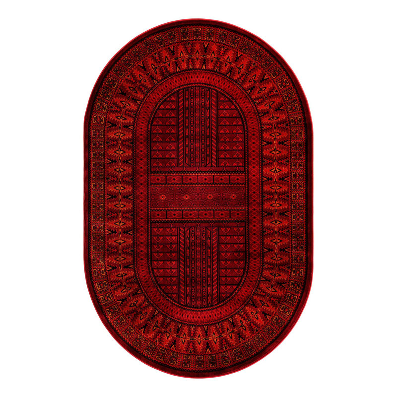 Amro Southwestern Red/Black Area Rug, Oval 5'3" x 8'