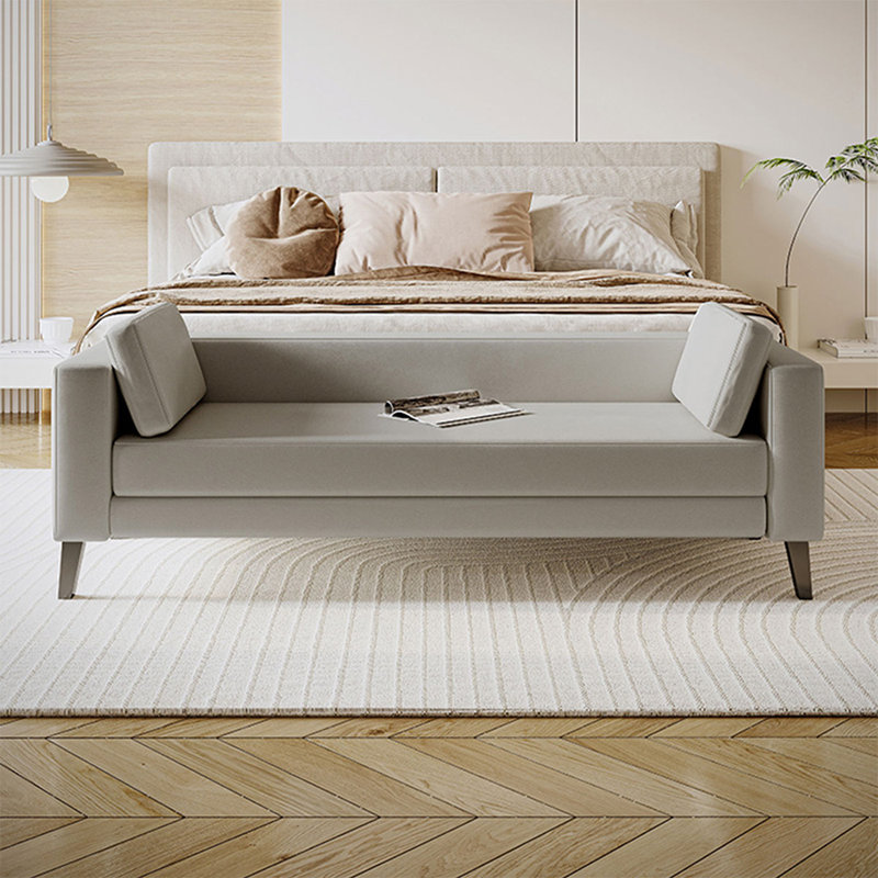Gray Modern Wood Upholstered  Bedroom and Entry Fabric Long Bench, Light Gray