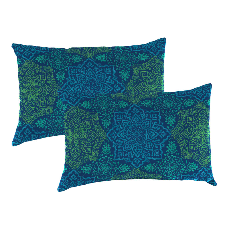 16" x 12" Outdoor Lumbar Throw Pillow (Set of 2), Blue Paisley