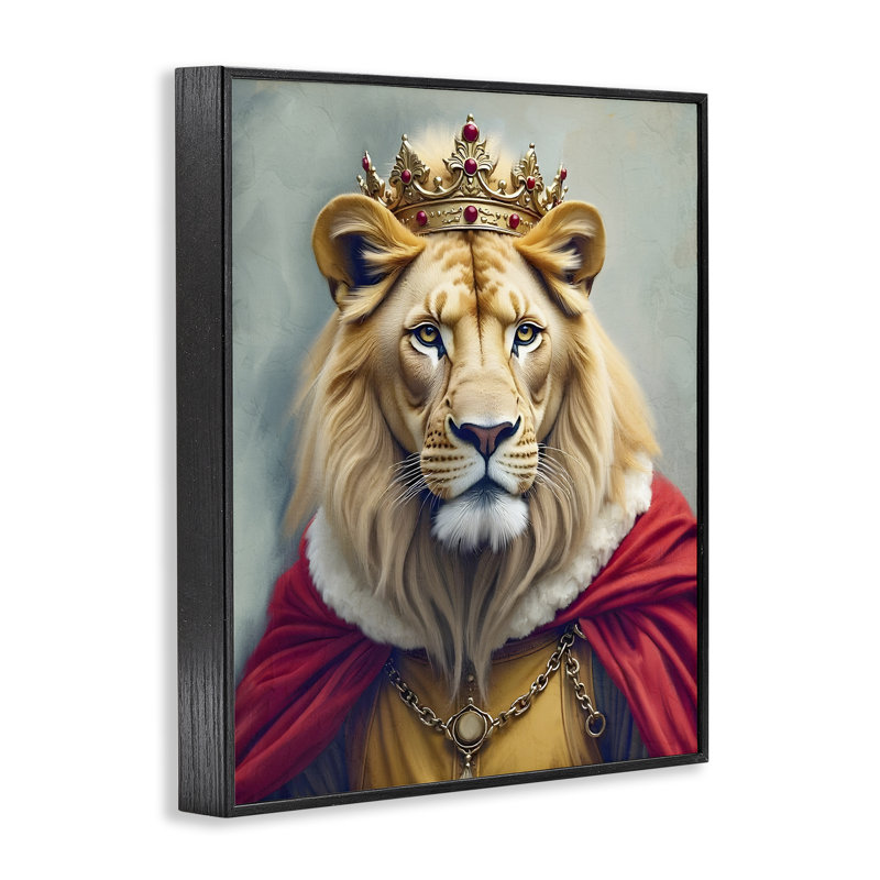 Portrait du roi lion royal, estampe numérique, conception de Kim Allen, H 14 po x l 11 po, Giclée encadrée noir minuit
