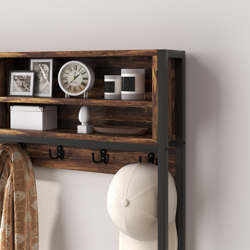 Hall Tree With Bench And Shoe Storage, 5-In-1 Entryway Bench With Coat Rack, 3 Storage Compartments, 5 Coat Hooks, 2 Fabric Drawers, Distressed