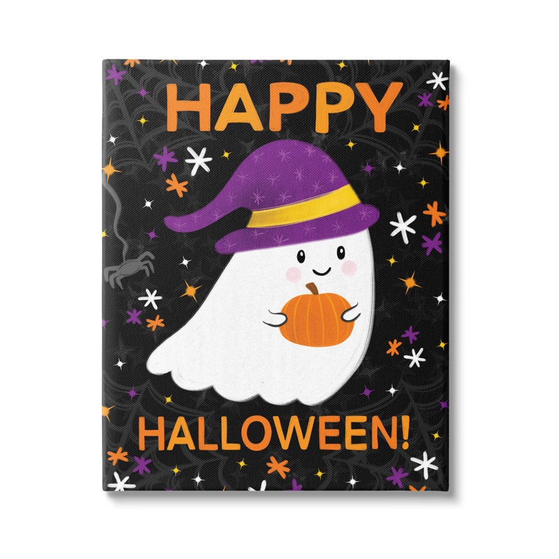 «Happy Halloween Happy Ghost», art mural sur toile par Emily Cromwell, H 40 po x l 30 po x P 1,5 po