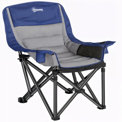 Camping Chairs, Portable Folding Camp Chairs with Cup Holders & Side Pockets, Outdoor Chair For Patio, Camping, Beach, Blue and Gray