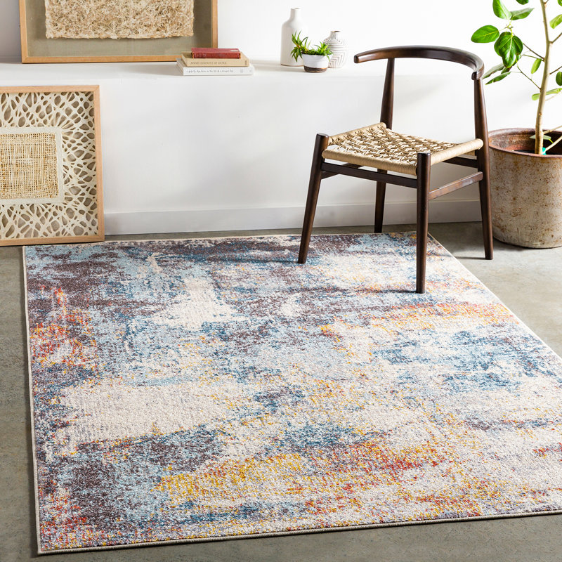 Blue Modern Rug, Abstract Easy to Clean Rug For Living Room, Dining Room, Bedroom, Kitchen, Rectangle 120 x 170 cm