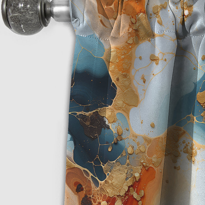 Teal And Gold Marble Elegance - Abstract Marble Curtain - Blackout Marble Curtain - 1 Panels, 52" W x 108" L