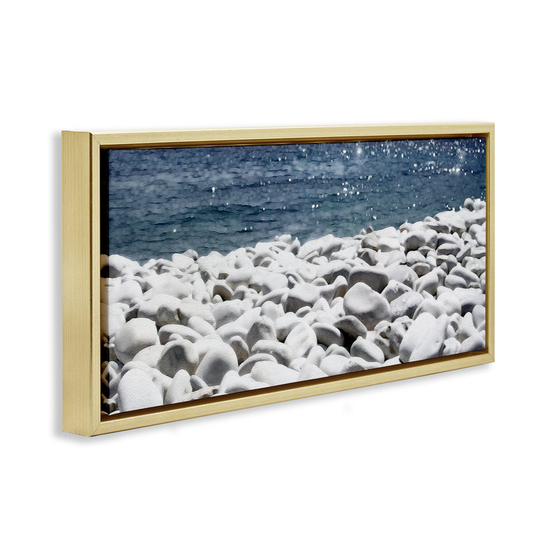 Greek Pebbles Shore  Framed Floater Canvas Wall Art by Noah Bay, 11" H x 25" W, Gold Framed