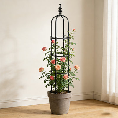 Black Garden Obelisk Trellis for Climbing Plants - Adjustable Metal Plant Support Tower, Rustproof Indoor Outdoor Decor for Roses, Clematis, Jasmine, Cucumbers & Potted Vines