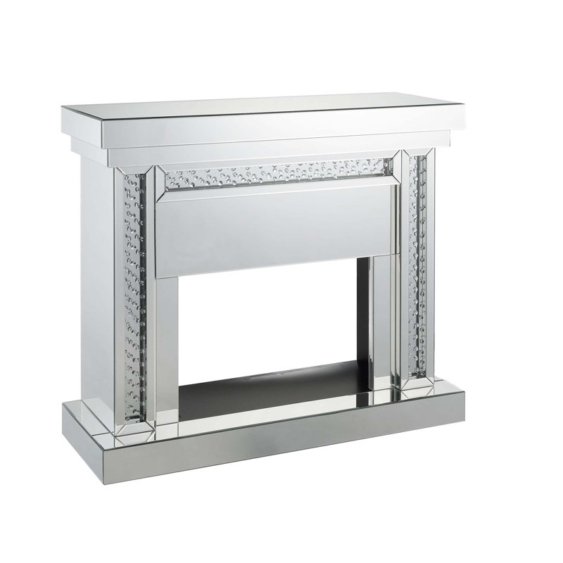 Wood and Mirror Electric Fireplace with Embedded Faux Crystals, Clear