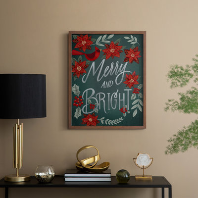 «Red Flowers Christmas I», reproduction encadrée - bois massif