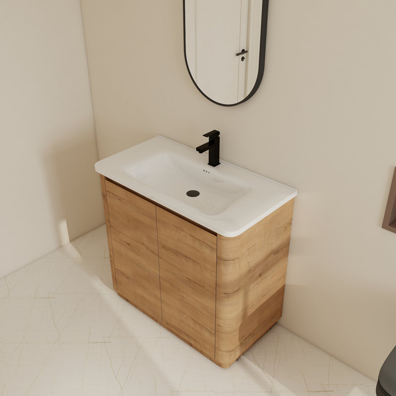 Ensemble de meuble-lavabo simple 36 po avec lavabo en céramique et tablette réglable, 36", Brun