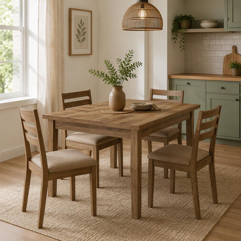 Table de salle à manger carrée 39,4 "avec pieds en bois massif pour 4, Grayish-brown