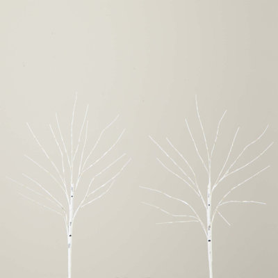 24in. Pre-Lit Artificial White Birch Branches with 80 Warm White LED Lights - Set of 2