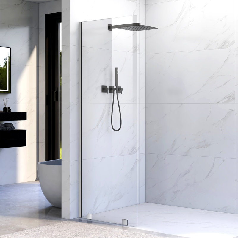 UKH07B 26-1/2 in. W x 80 in. H Frameless Fixed Shower Glass Panel  with U-Channel in and 3/8 in. Clear Glass in Brushed Nickel