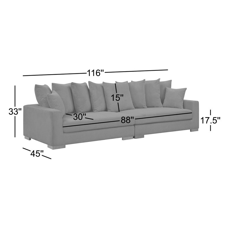 Catasha 116'' Corduroy Sofa, Midnight Gray Corduroy