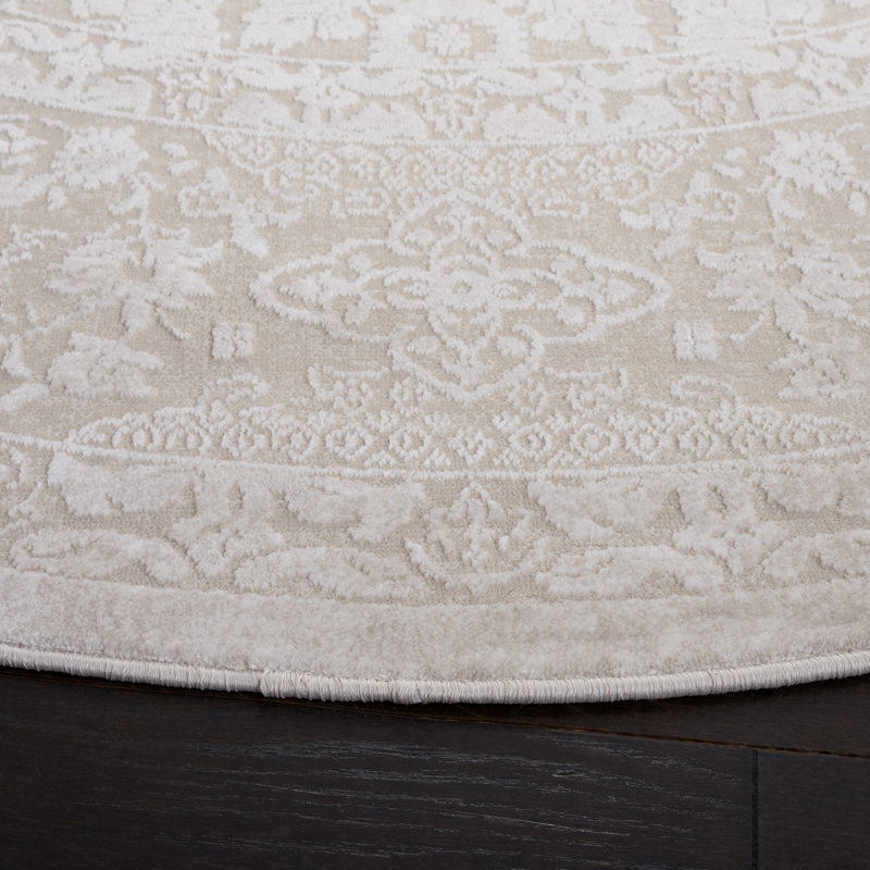 Calidia Oriental Creme/Ivory Area Rug, Round 6'7"