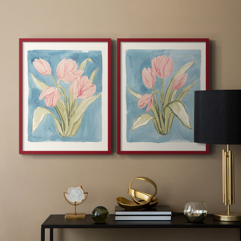 Tulipe, aquarelle, croquis I - reproduction encadrée de qualité supérieure - prête à être accrochée - aucun clou requis - aucun clou requis