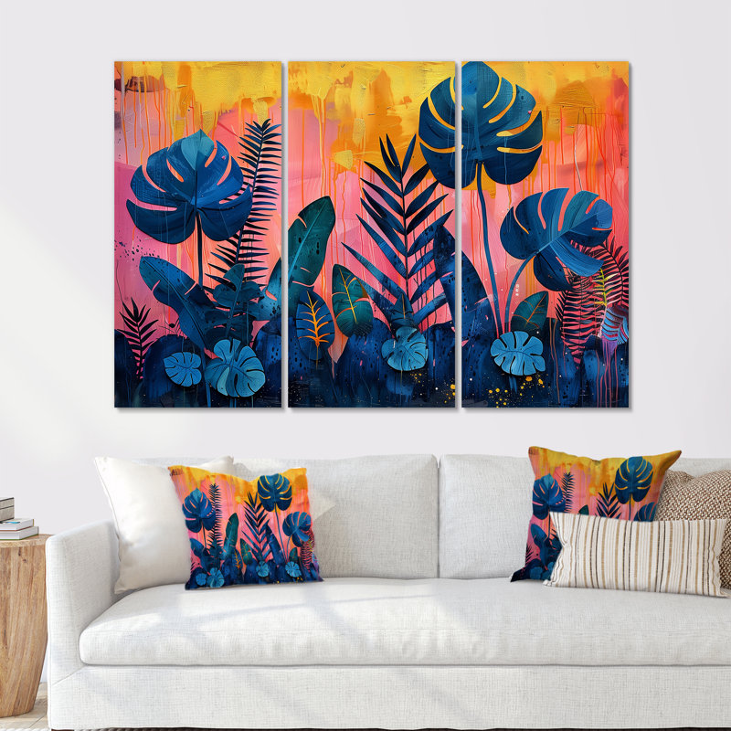 Burkittsville - Ensemble d'art mural palmiers et palmiers, H 12 po x l 28 po x P 1 po, Toile tendue