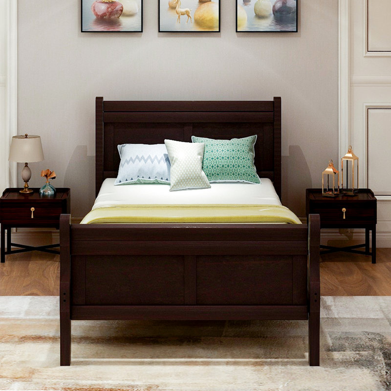 Structure de lit plateforme simple: bois massif avec tête de lit et pour une chambre à coucher élégante qui s'agence parfaitement au matelas