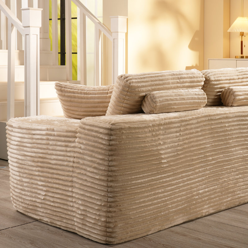 Canapé modulaire Boneless 104 po Cloud, Orienté à droite, Polyester crème / fausse fourrure / velours côte