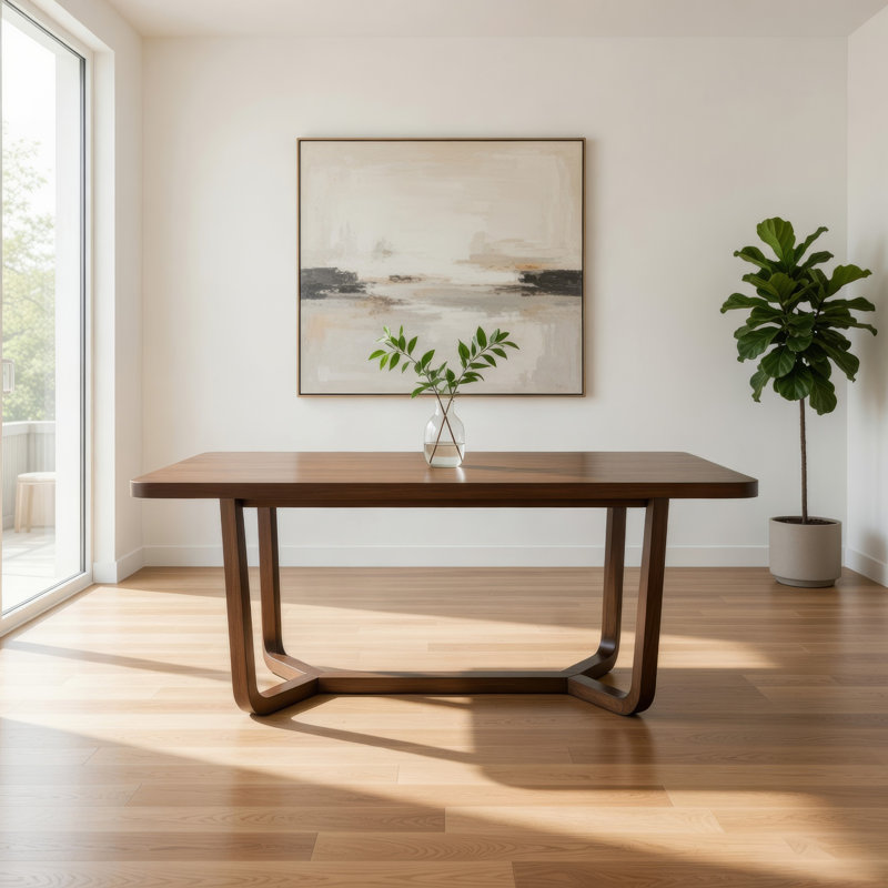 Table de salle à manger Lere, bois brun de style antique, plateau rectangulaire spacieux de 71 pouces
