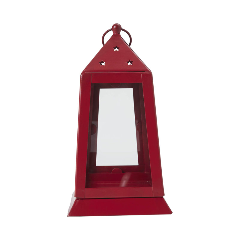Photophore en métal Festive Finds, H 9 po x l 5 po x P 5 po, Rouge
