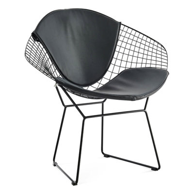 Chaise Diamond avec structure noire, finition dorée, siège d'unité centrale, conception soudée à la main en fil d'acier, profondeur de produit 33 po, largeur 26 po, hauteur 31 po, ensemble de 23 lb avec housse de siège, et poids soudé
