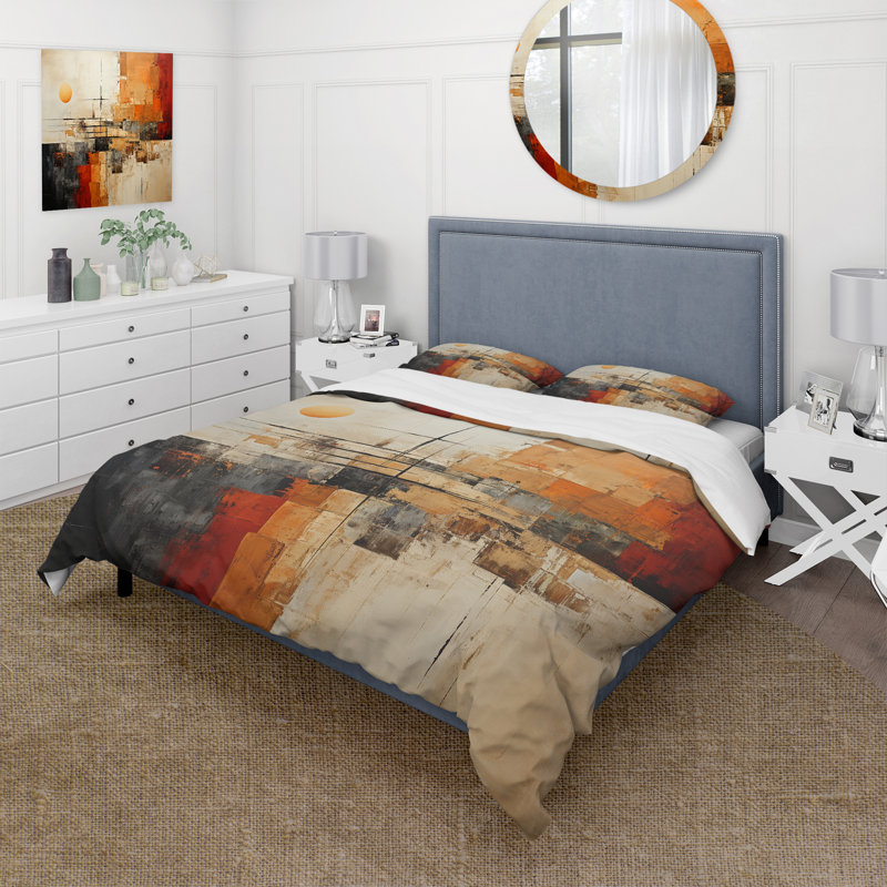 Ensemble de housse de couette orange et beige Native American Essence - microfibre de polyester