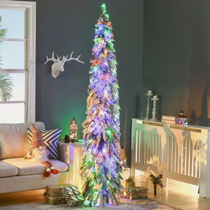 Arbre de Noël artificiel de 7 pi avec 7 536 branches, 350 lumières DEL blanches ou colorées, forme Downswept, 7'