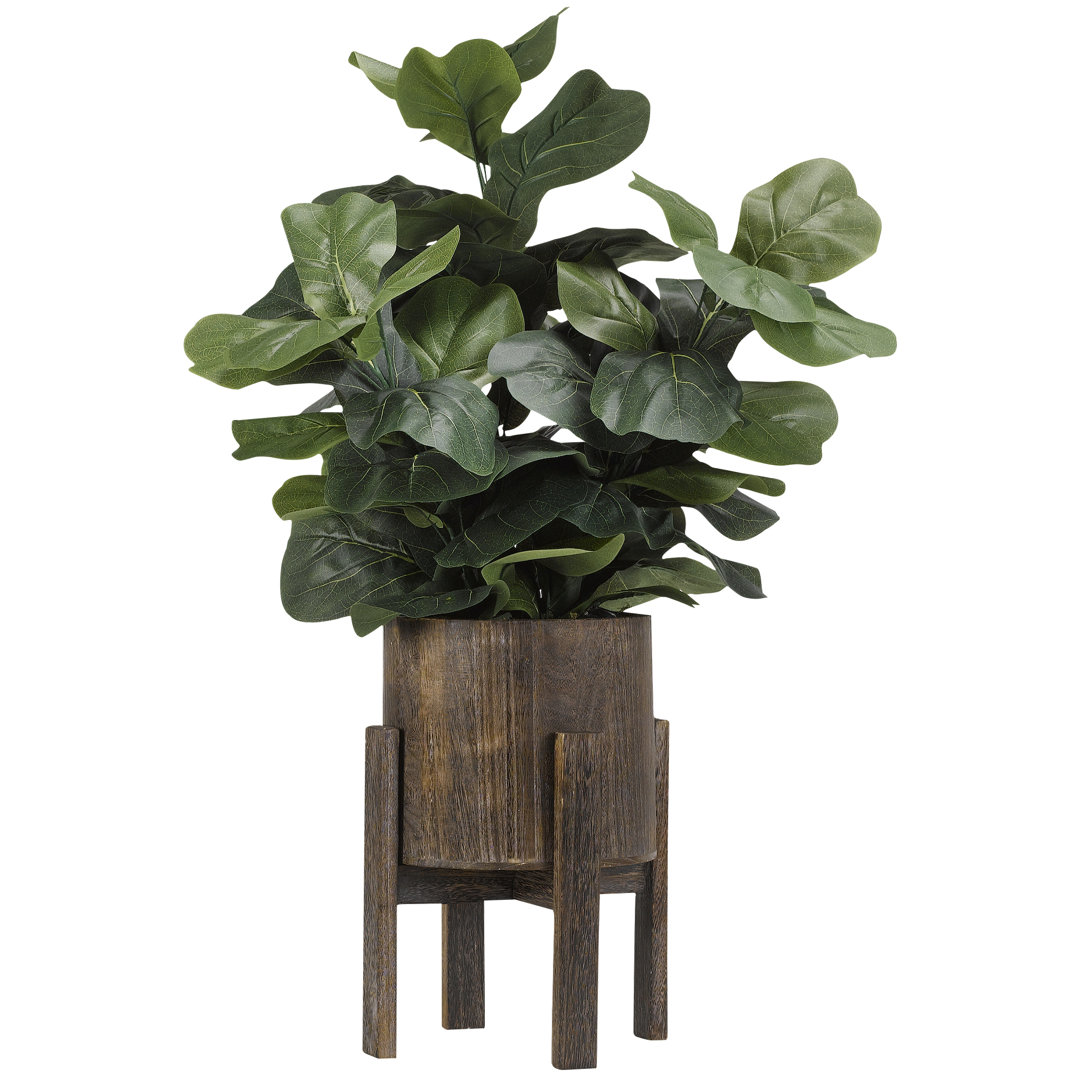 40'' Faux Fiddle Leaf Fig Plant in Solid Wood Planter Millwood Pines