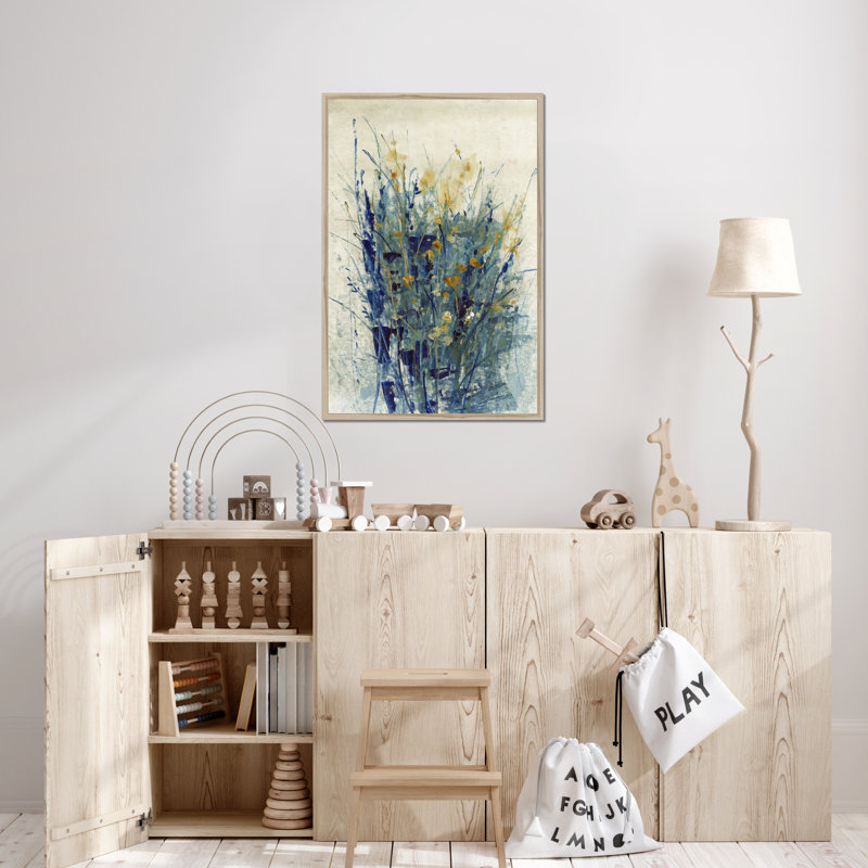 Indigo Floral II by Timothy O' Toole - Painting, 95cm H x 65cm W, Natural Wood Framed Paper Print