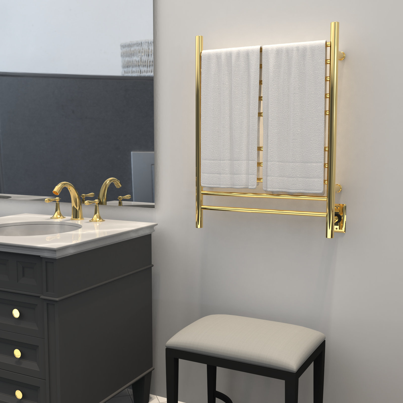 Wall Mount Electric Towel Warmer, Polished Gold