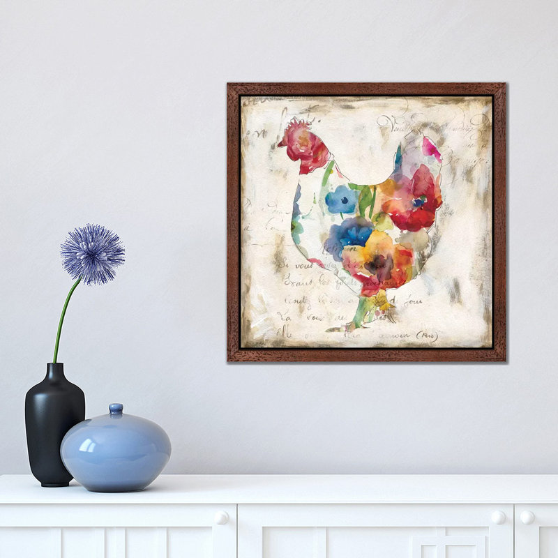 Flowered Hen 1 Piece Painting on Canvas, 45.72 cm H x 45.72 cm W, Brown Floater Framed