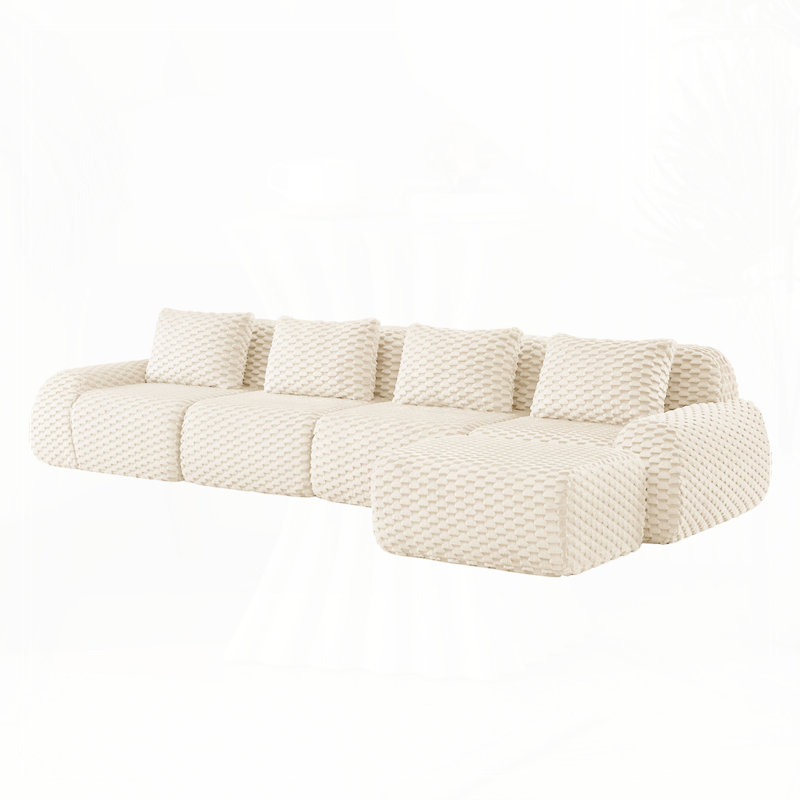 Canapé modulaire modulaire pour le salon, tissu en flanelle, très texturé, canapé 4 places surdimensionné, Crème