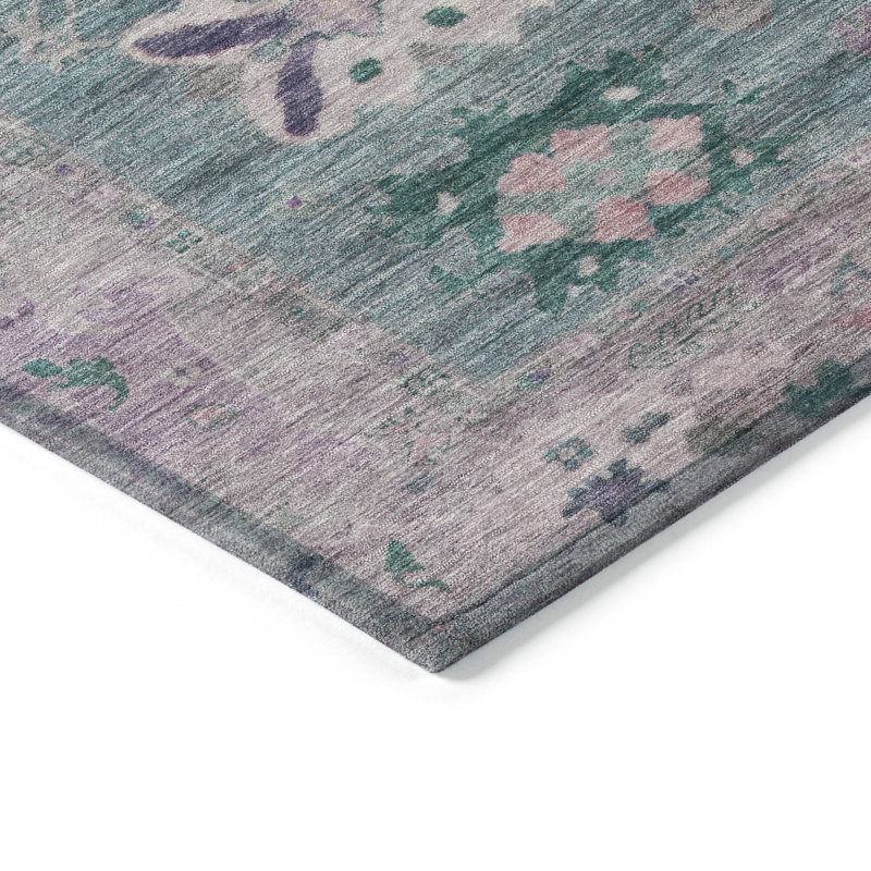 Machine Washable Indoor/Outdoor Xhevrie Green Rug, Rectangle 1'8" x 2'6"