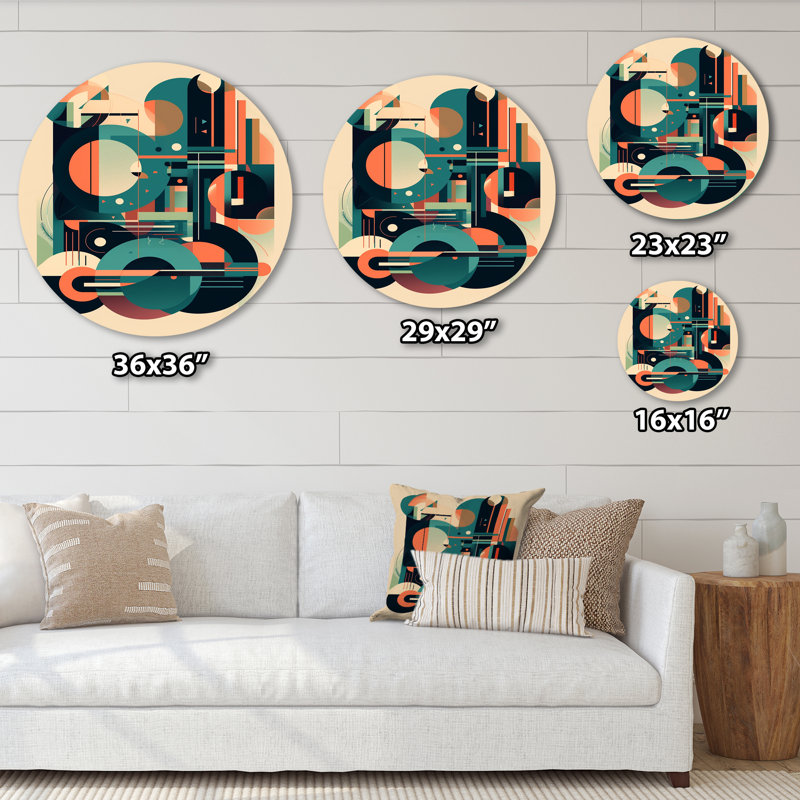 «Green Peach Elegance II», art mural rond abstrait minimalisme sur métal, H 16 po x l 16 po x P 1 po