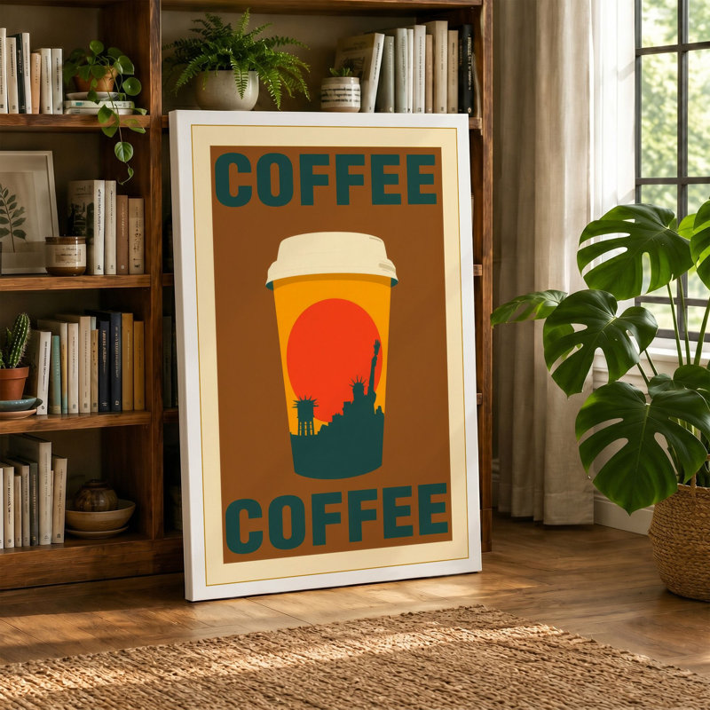 Coffee and Mountains Mid-Century - Wrapped Canvas, 24x16 - 61.0 x 40.6 cm, Terracotta Border