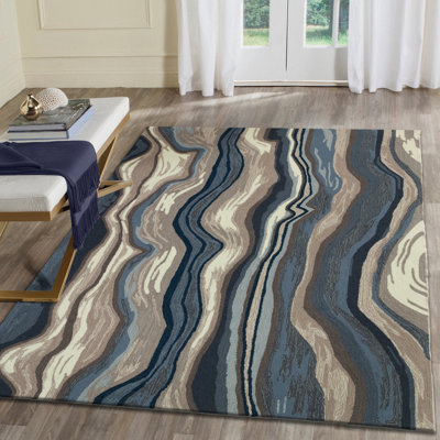 Tapis bleu / beige en polyester touffeté à la main Amero