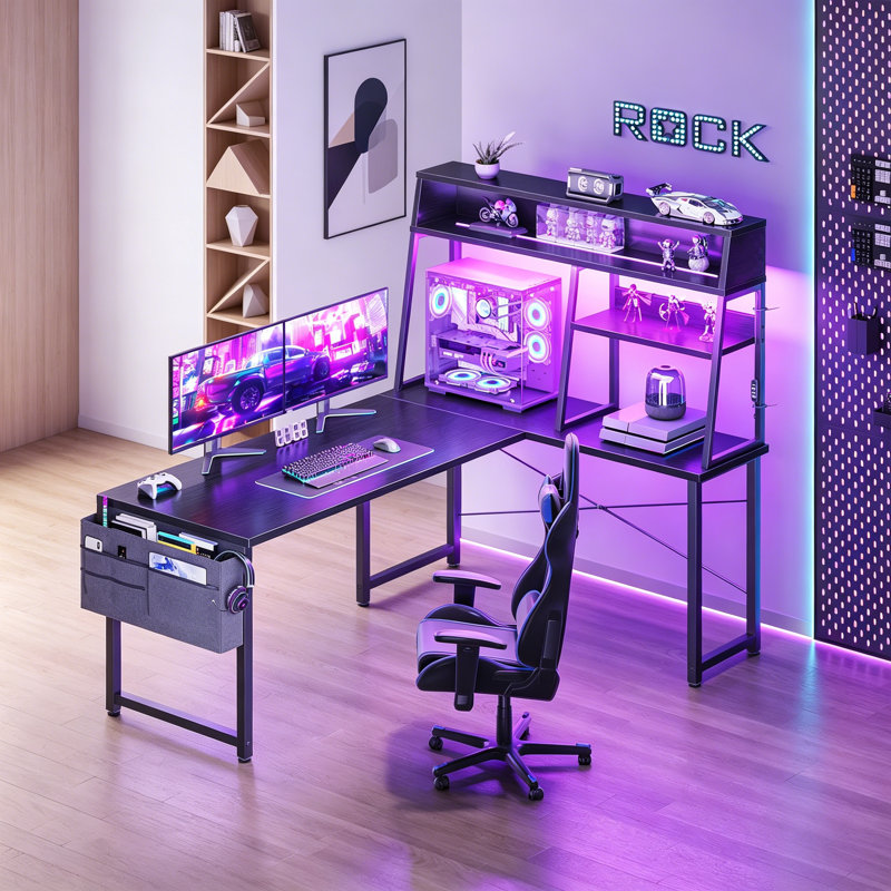 L-Shaped Metal Base Computer Desk