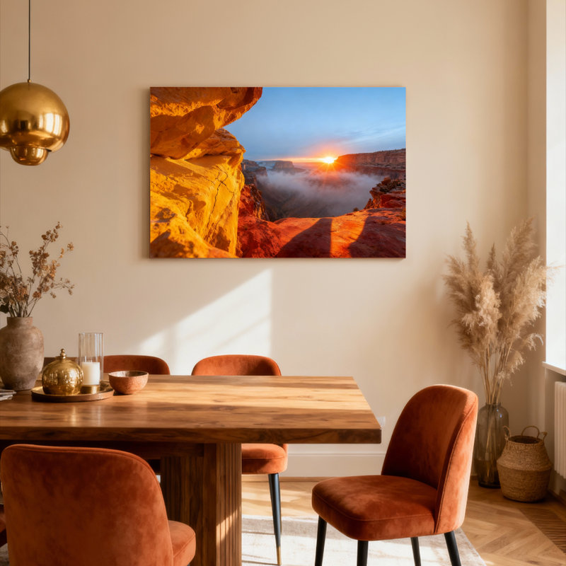 Ensemble de 1 tableau sur toile tendue représentant un coucher de soleil sur un canyon, H 12 po x l 18 po