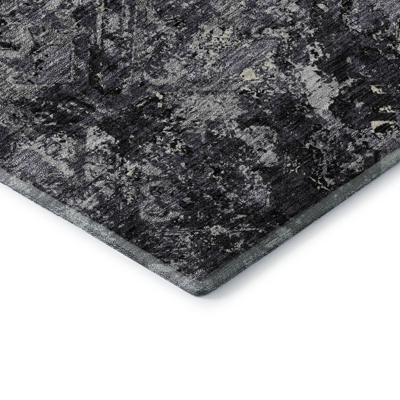 Premium Machine Washable Prisco Black Rug, Rectangle 2'6" x 3'10"