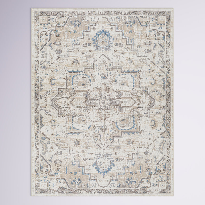 Dickison Machine Washable Oriental Gray/Brown Area Rug, Rectangle 6'7" x 9'