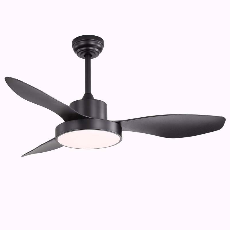 47 Inch Ceiling Fan With 22W LED Light And Remote Control 6 Speeds Reversible DC Motor For Bedroom, Black, Black