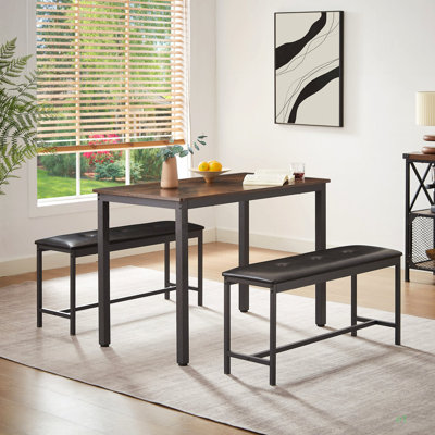 Ensemble de table de salle à manger, tabouret de bar (avec 2 bancs revêtus de polyuréthane), table de salle à manger et chaises de style industriel pour la cuisine, le salon, la salle de réception, brun rustique, L 43,3 po x l 23,6 po x H 29,9 po