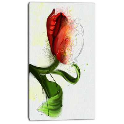 Reproduction d’art sur toile tendue "big fleur rouge avec feuilles vertes"
