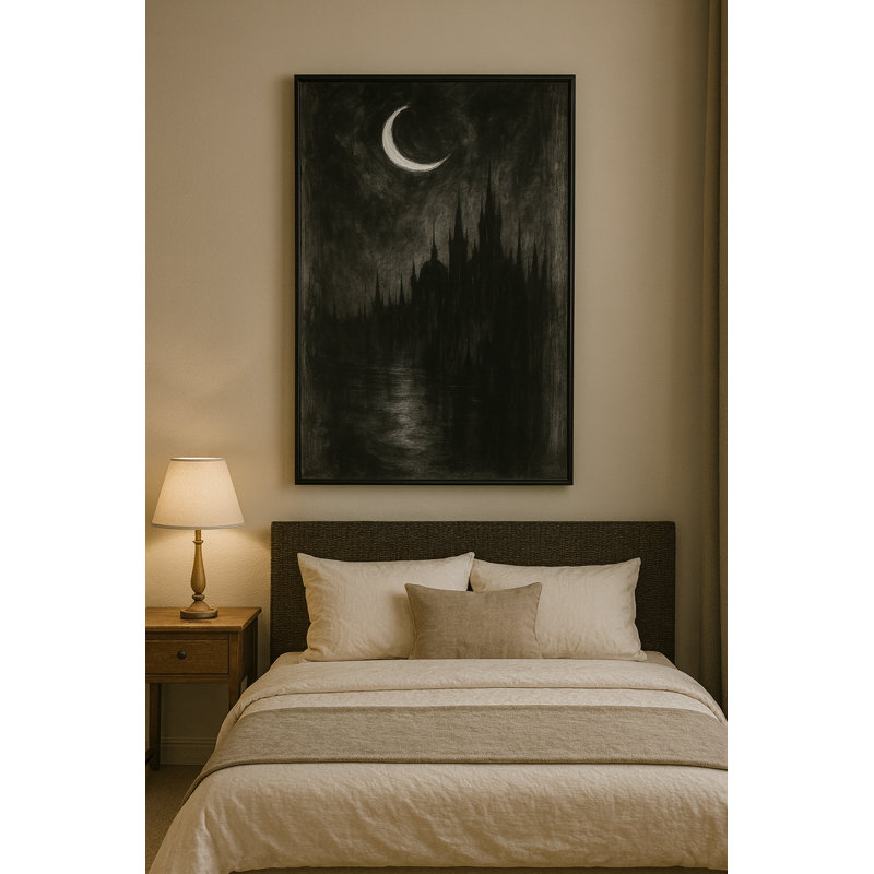 Nocturne Dominion Framed Canvas Wall Art by Kasian Art Studio - Brown Frame, Black