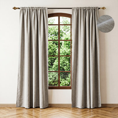 Solid Room Darkening Curtains for Living Room, Heavyweight Woven Window Drapes with Free Hooks, Dual Header Tape Top and Rod Pocket Curtain Panels, 54x102in (137x260cm), Taupe