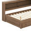 Structure de lit d'angle double en bois avec tablettes de rangement et portes coulissantes, structure de lit d'angle double avec 2 tiroirs, lumières DEL-123031883