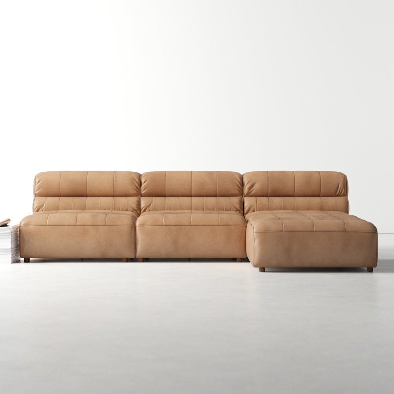 Anya Upholstered L-Shaped Sectional Reversible, Brown Top Grain Leather