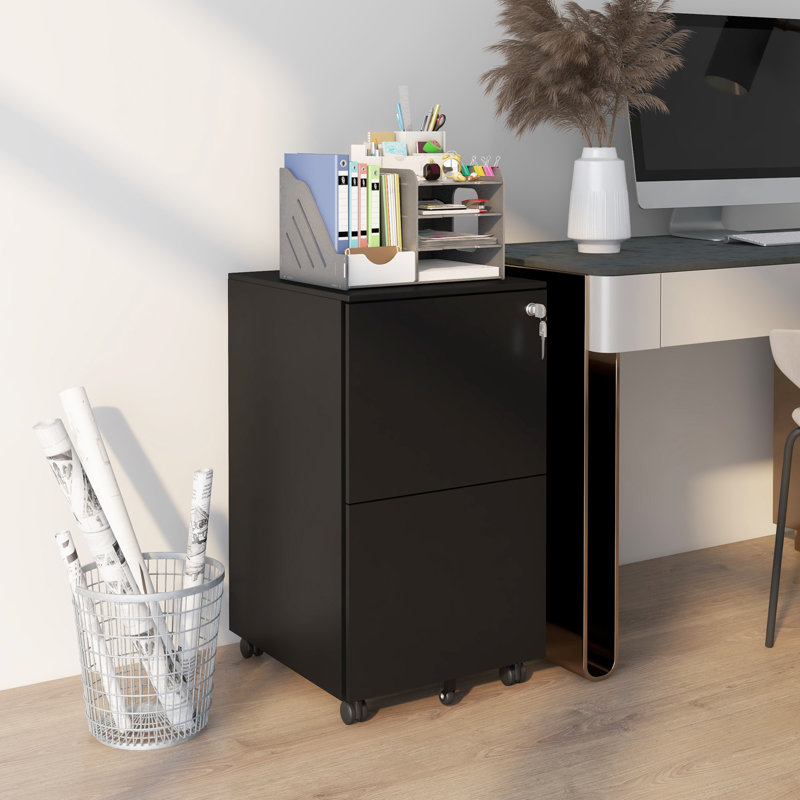 37 cm W 2 -Drawer Mobile Steel Filing Cabinet, Black