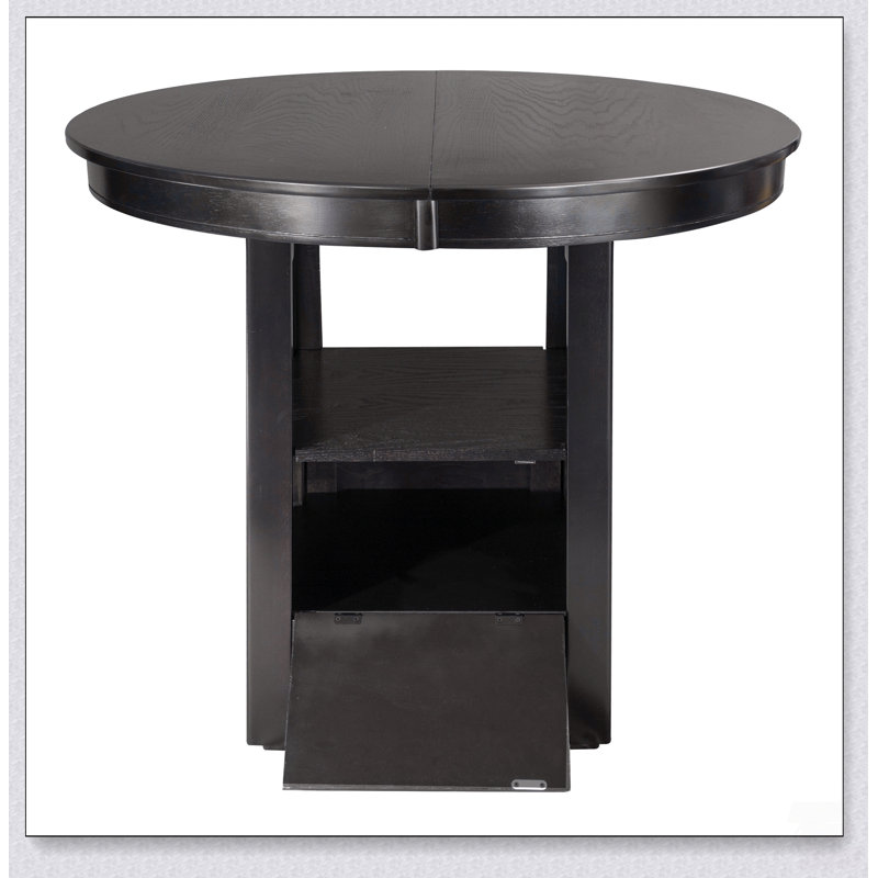 Table de salle à manger traditionnelle à hauteur de comptoir avec rallonge et base de rangement pour répondre à tous vos besoins de réception à domicile.